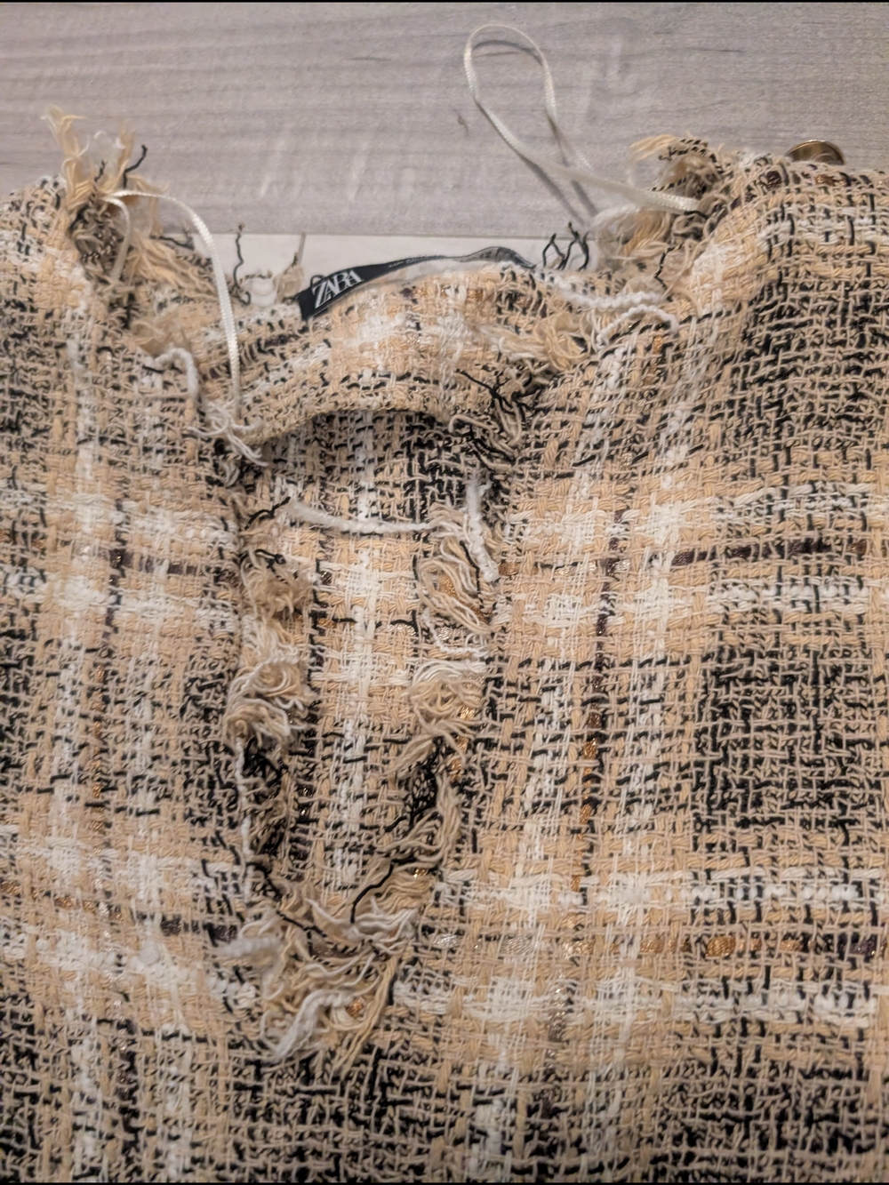 Zara Black & Cream Tweed Mini Dress with Contrast Pockets - Picture 4 of 6